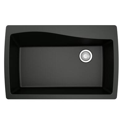 Drop-In Quartz Composite 34 in. 1-Hole Single Bowl Kitchen Sink in Black
