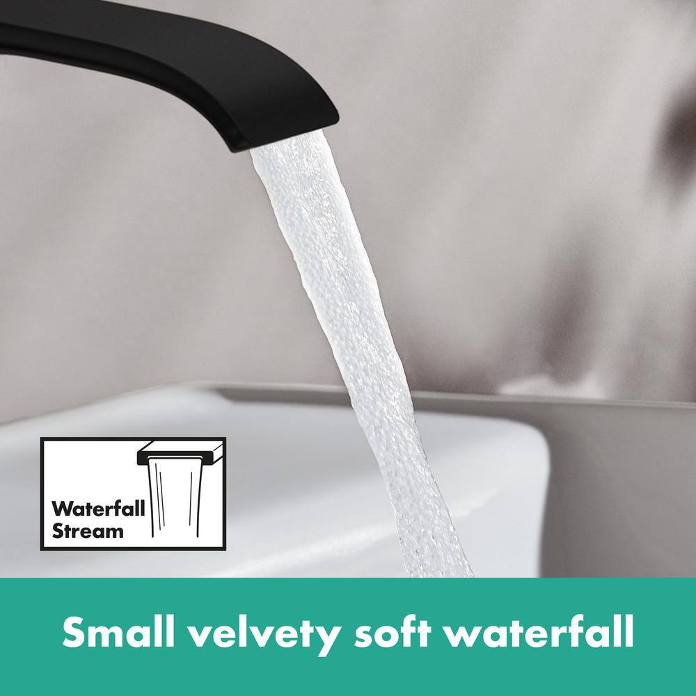 Elegantly Curved Matte Black Brass Vessel Faucet with Waterfall Stream