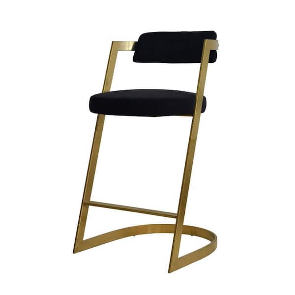 Benjara Cid 36 in. Black and Gold Low Back Metal Frame with Velvet Seat
