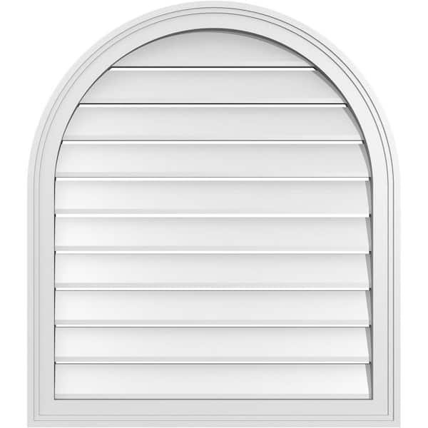 Ekena Millwork 28 in. x 32 in. Round Top White PVC Paintable Gable Louver Vent Functional