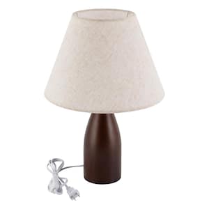 17.72 in. Dark Brown Modern Mushroom Table Lamp for Bedroom with Beige Flax Shade, No Bulbs Included