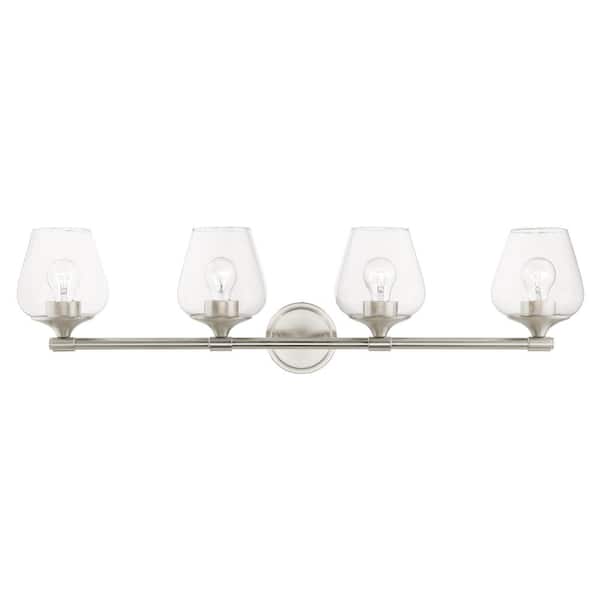 AVIANCE LIGHTING Hillbrook 35.5 in. 4-Light Brushed Nickel Vanity Light with Clear Glass Shades