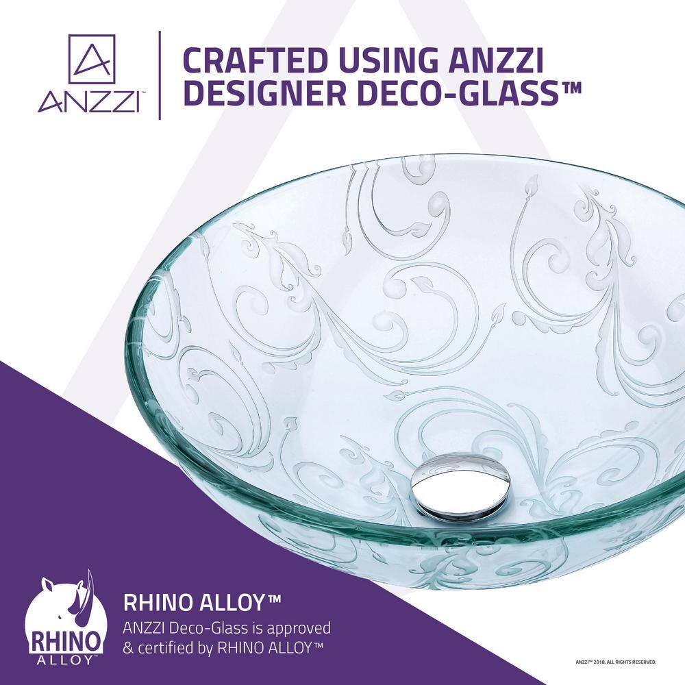 Vieno 16.5'' Clear Floral Etched Glass Vessel Sink
