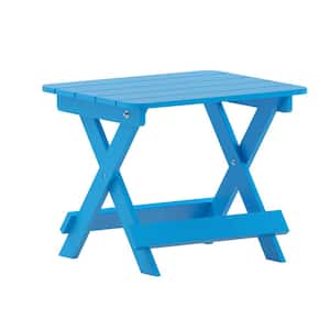 Blue Rectangle Market Faux Wood Resin Outdoor Side Table