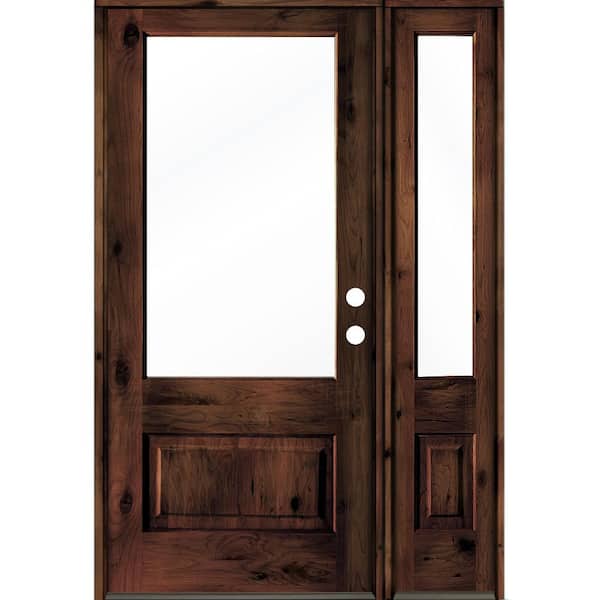 Krosswood Doors 50 in. x 80 in. Knotty Alder Left-Hand/Inswing 3/4 Lite Clear Glass Red Mahogany Stain Wood Prehung Front Door w/RSL