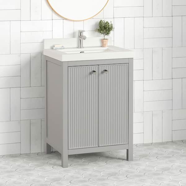 Clifford 24 in. W x 20 in. D x 35 in. H Single Sink Freestanding Bath Vanity in Imperial Gray with White Acrylic Top