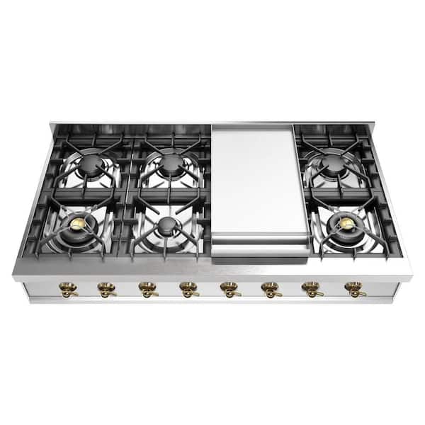 Nostalgie II 48 in. Built in Gas Rangetop with 8-Sealed Burners, Griddle in Stainless Steel