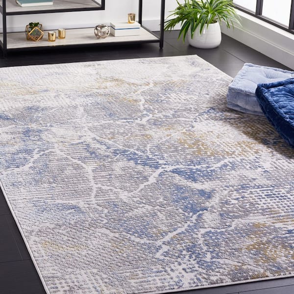 Palma 8 ft. x 10 ft. Beige/Light Blue Distressed Ikat Area Rug