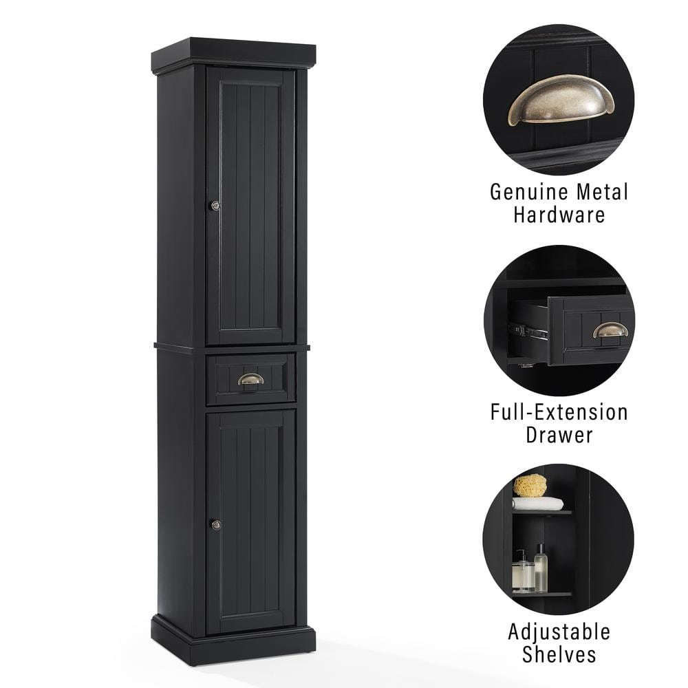 Seaside Distressed Black Tall Linen Cabinet with Adjustable Shelving