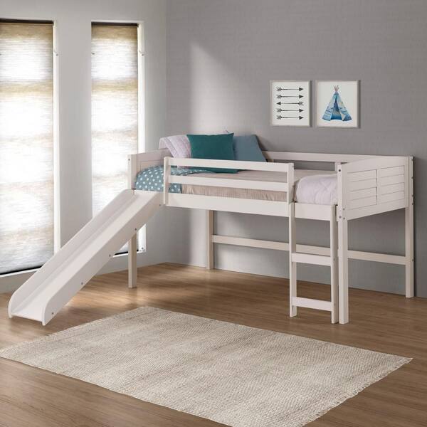 Donco Kids White Twin Louver Low Loft, Boys Twin Loft Bed With Slide