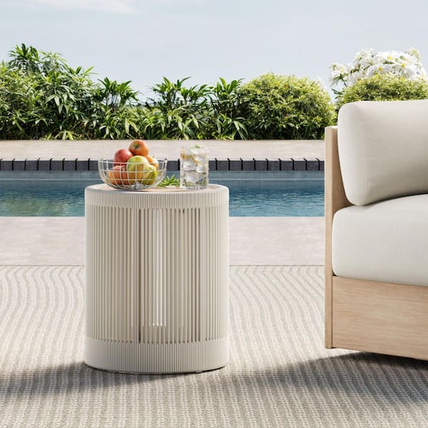 Silas 15.7 in. W Cream Fully Assembled Round End Table for Accent Chair for Living Room and Backyard