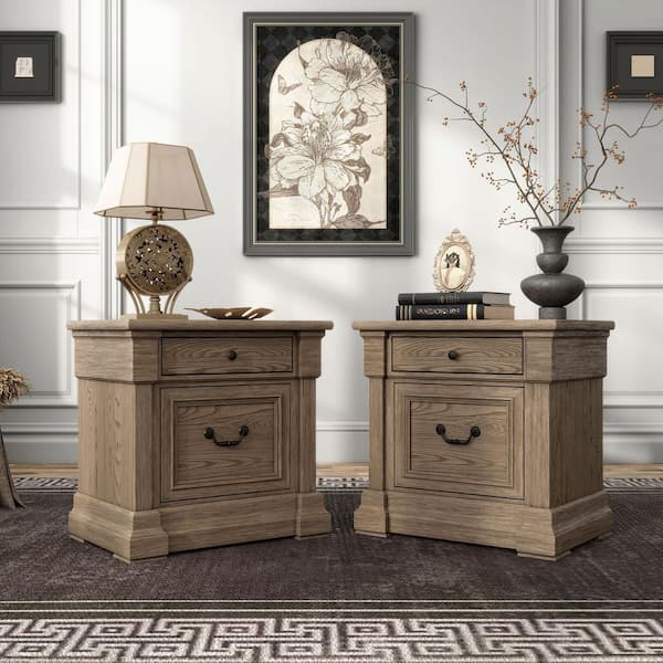 Catsu Weathered Gray 2-Drawer Nightstand with Felt Lined Drawer (Set of 2)