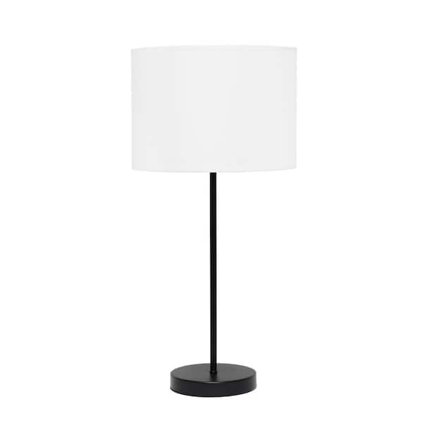 Simple Designs 22 in. Black and White Stick Lamp with Fabric Shade
