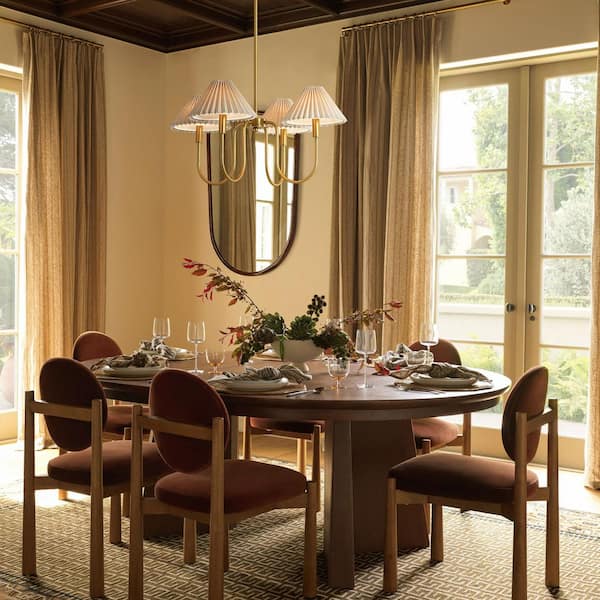 Rennnsan Darell 27 in. 4-Light Brushed Gold Linen Farmhouse