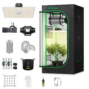 2 ft. x 2 ft. Black Grow Tent Kit with Full Spectrum LED Grow Light, Automatic Ventilation, GrowHub Outlet A22