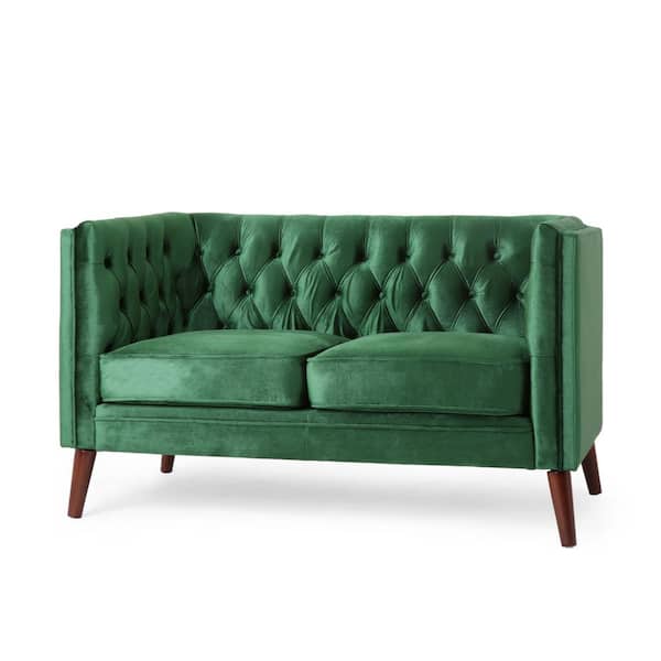 Noble House Riebe 53.50 in. Emerald Velvet Upholstered 2-Seat Loveseat