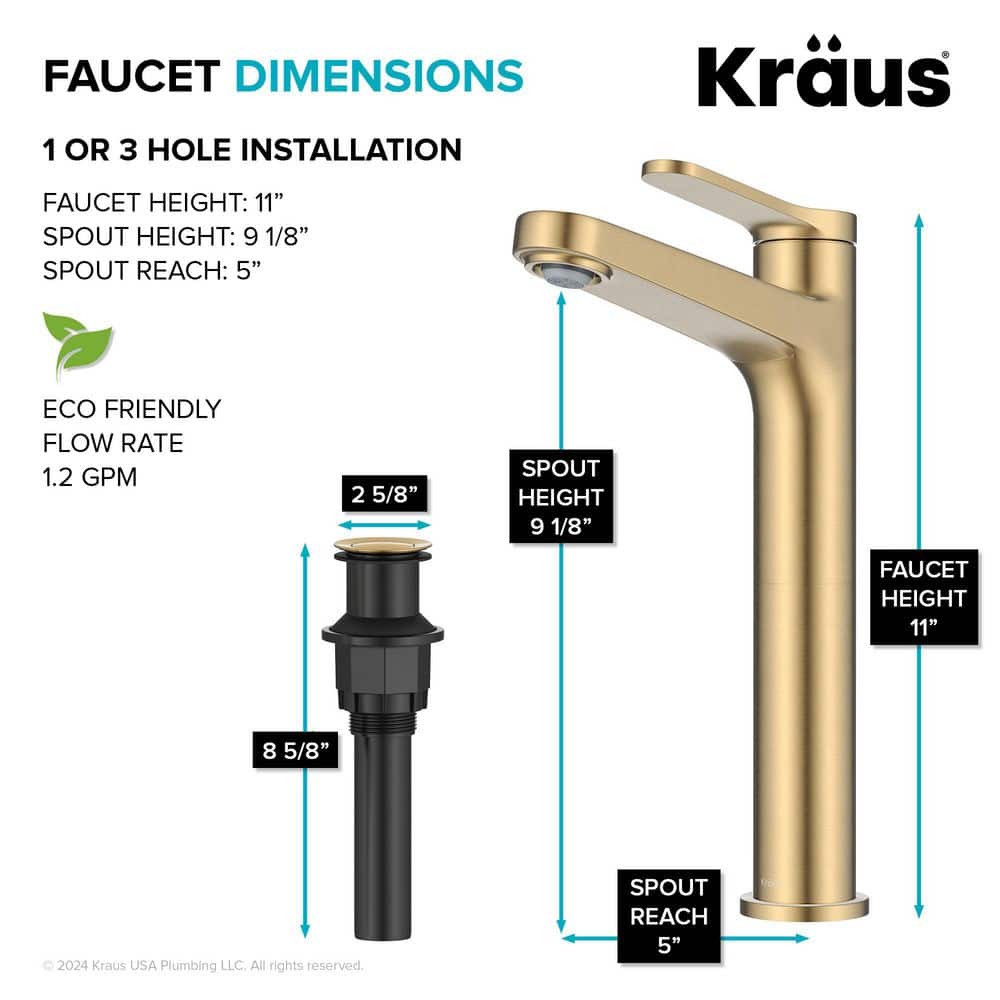 Indy Spot-Free Brushed Brass Single Handle Vessel Sink Faucet