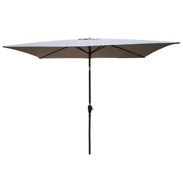 Unbranded 6 x 9ft Steel Beach Umbrella, Market Umbrella with Crank&Push Button Tilt for Garden Backyard Pool Market in Medium Grey
