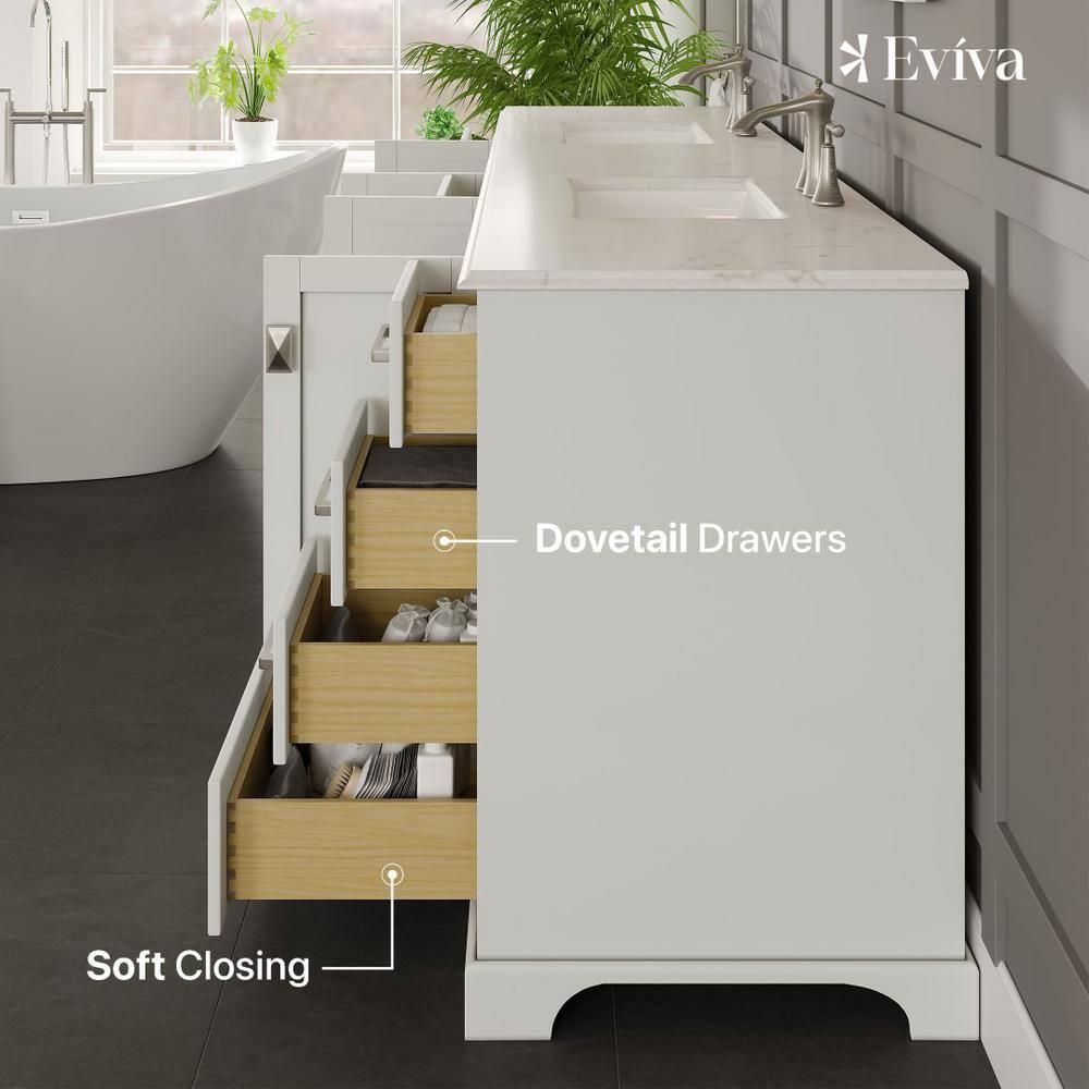 Eviva Storehouse 84" White Double Vanity with Carrara Marble Top