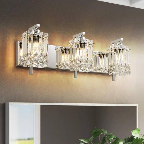 Bathroom Light Fixtures, Chrome Vanity Light Fixtures Over Mirror Wall Mount Lighting Fixture Hammered Glass Shade E26 Socket Hallway Kitchen Bedroom Living