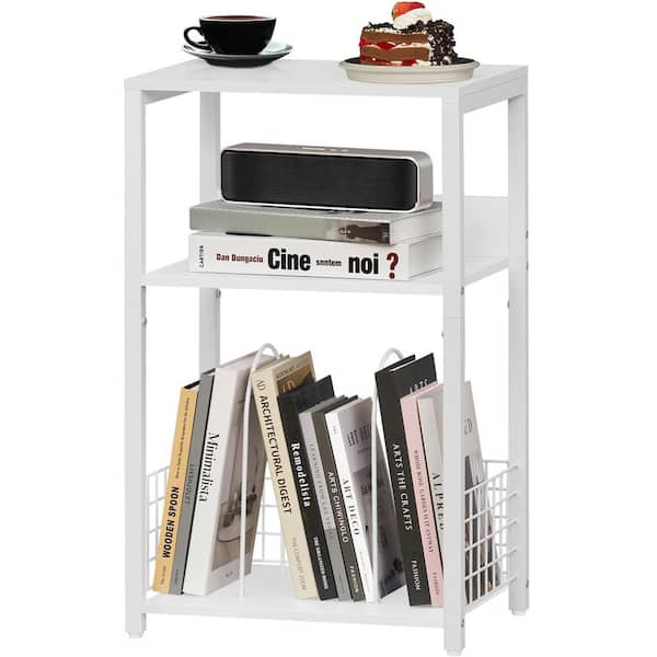 Angel Sar 3-Tier Metal Small Side Table with Storage Shelf for Living Room Bedroom Office Outdoor, White