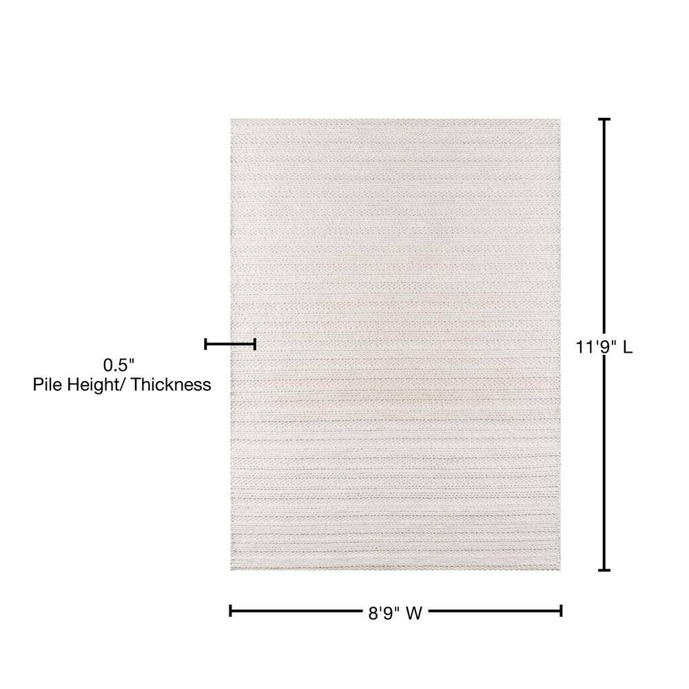 Ivory Hand-Woven Wool Rectangular Area Rug 8'9" x 11'9"