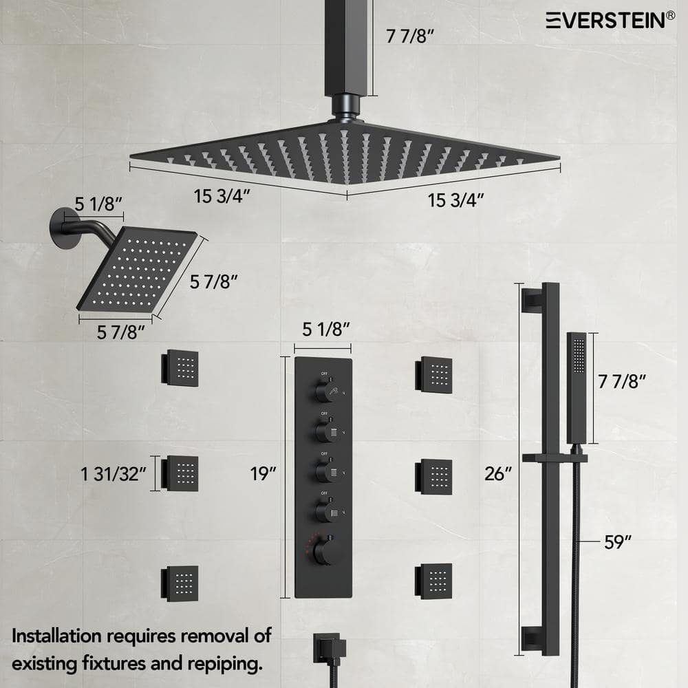 Matte Black Dual Shower System with Adjustable Body Jets