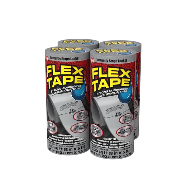 FLEX SEAL FAMILY OF PRODUCTS Flex Tape Gray 8 in. x 5 ft. Strong Rubberized Waterproof Tape (4-Pack)