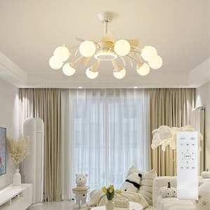 39 in. Indoor 10-Light Chandelier Ceiling Fan with Light and Remote, Beige Fandelier with Milky Globe Shade for Bedroom