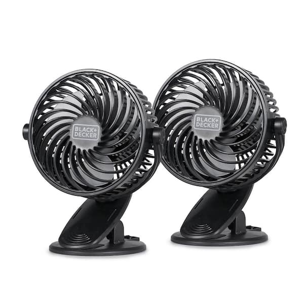 4 in. 3-Fan Speeds Portable Clip Desk Fan in Black, 2-Count