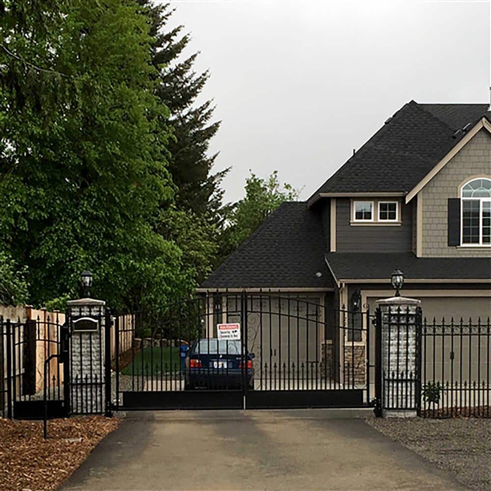 Venice Style Black Steel Dual Driveway Gate with Pedestrian Gate