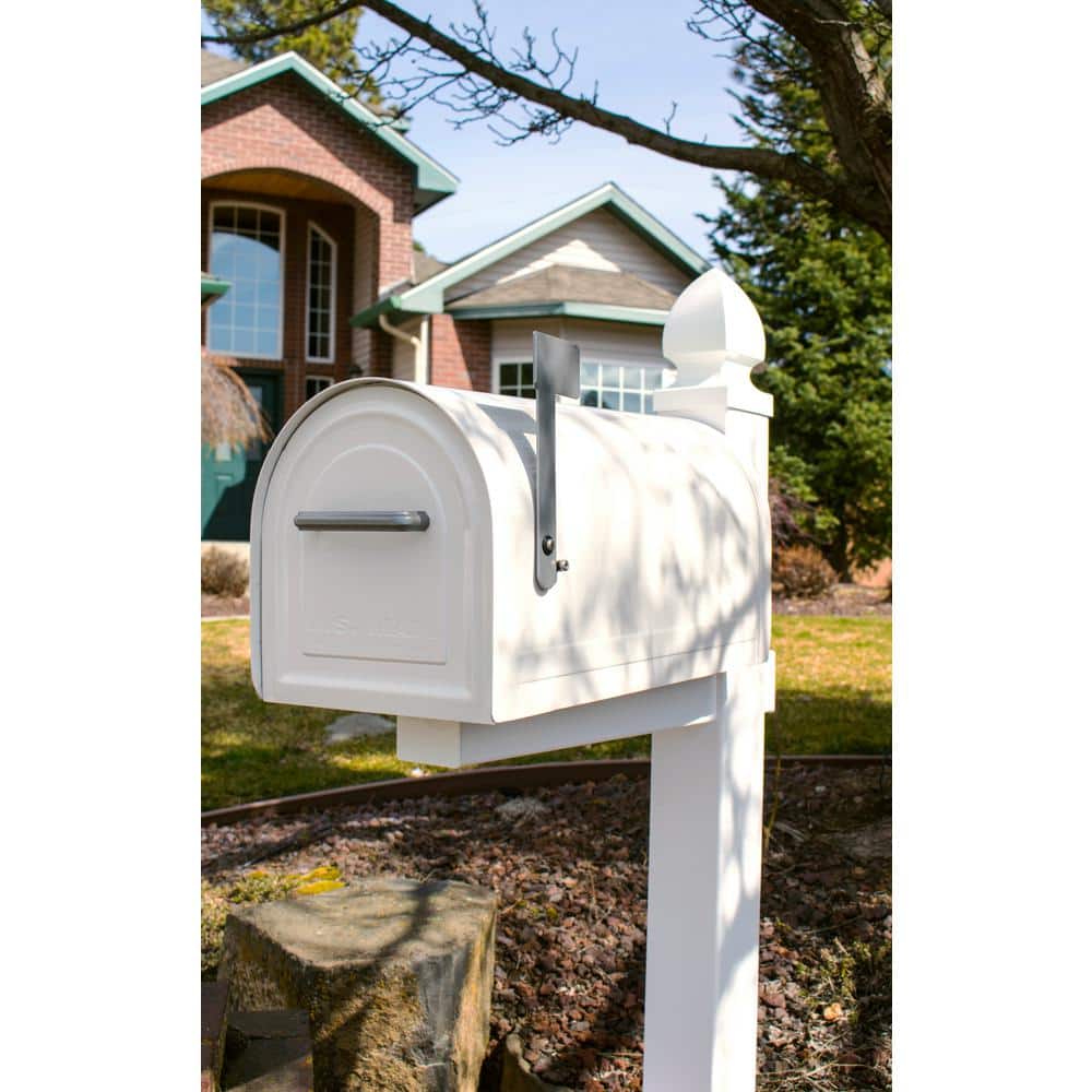 Large White Steel Locking Post Mount Mailbox