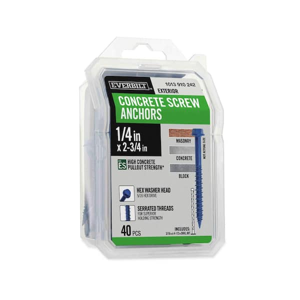 1/4 in. x 2-3/4 in. Hex-Head Concrete Anchors Blue (40-Pack)