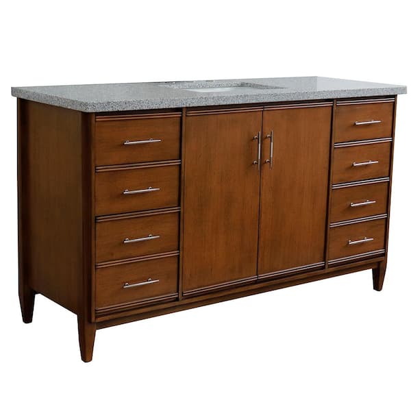 Bellaterra Home 61 in. W x 22 in. D Single Bath Vanity in Walnut with Granite Vanity Top in Gray with White Rectangle Basin