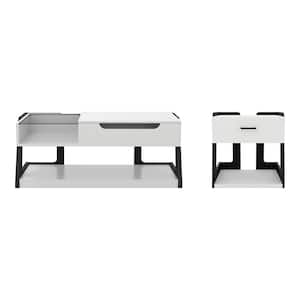 Oakley 2-Piece 49.21 in. White Rectangle Composite Coffee Table Set with Bottom Shelf