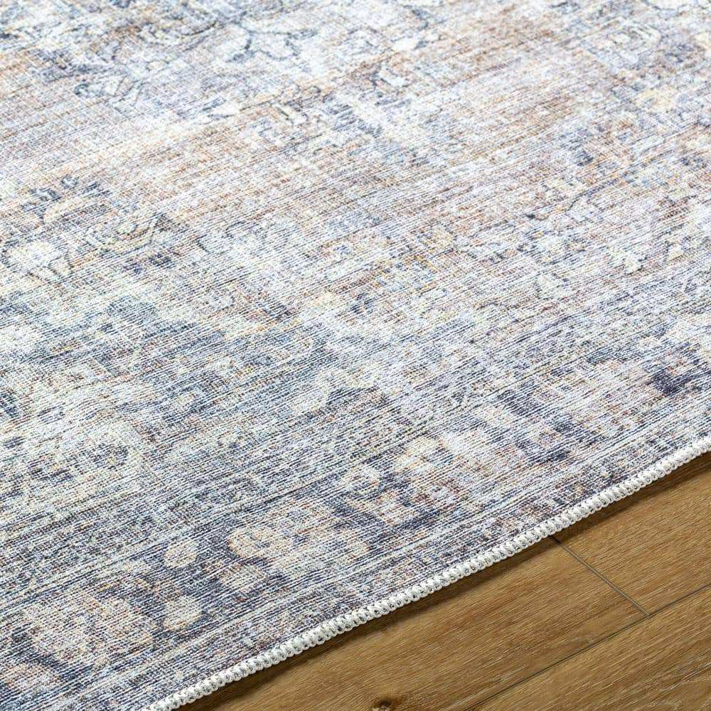Gray and Slate Blue Polyester Reversible Washable Area Rug