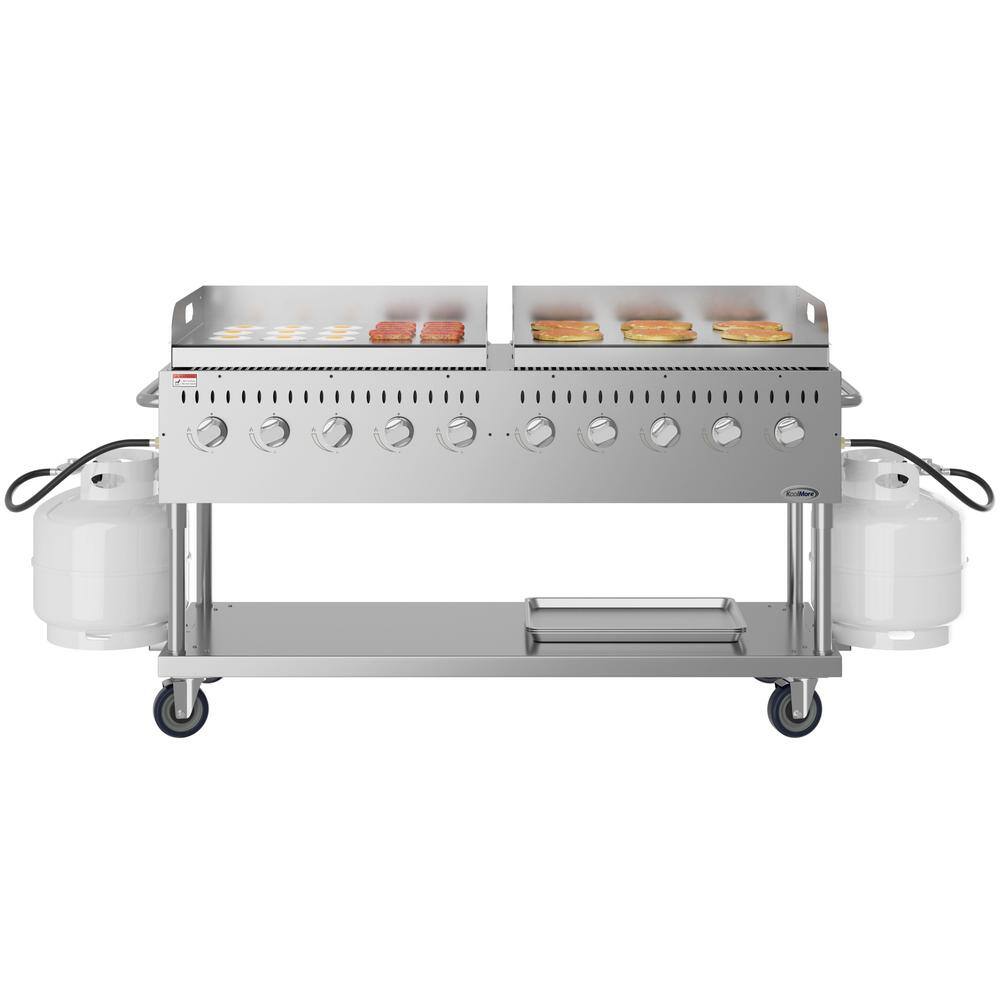 Portable Commercial Outdoor Propane Grill 72 in. with Two 36 in. Griddles in Stainless Steel