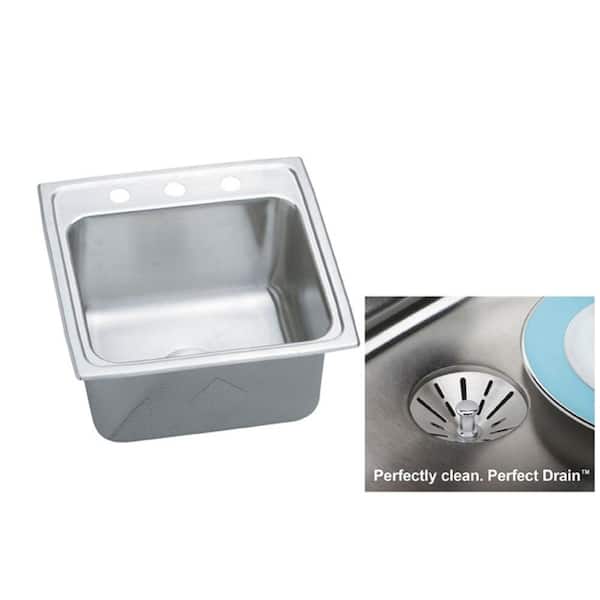 Elkay Gourmet Perfect Drain Undermount Stainless Steel 19.5 in. 3-Hole Single Bowl Kitchen Sink