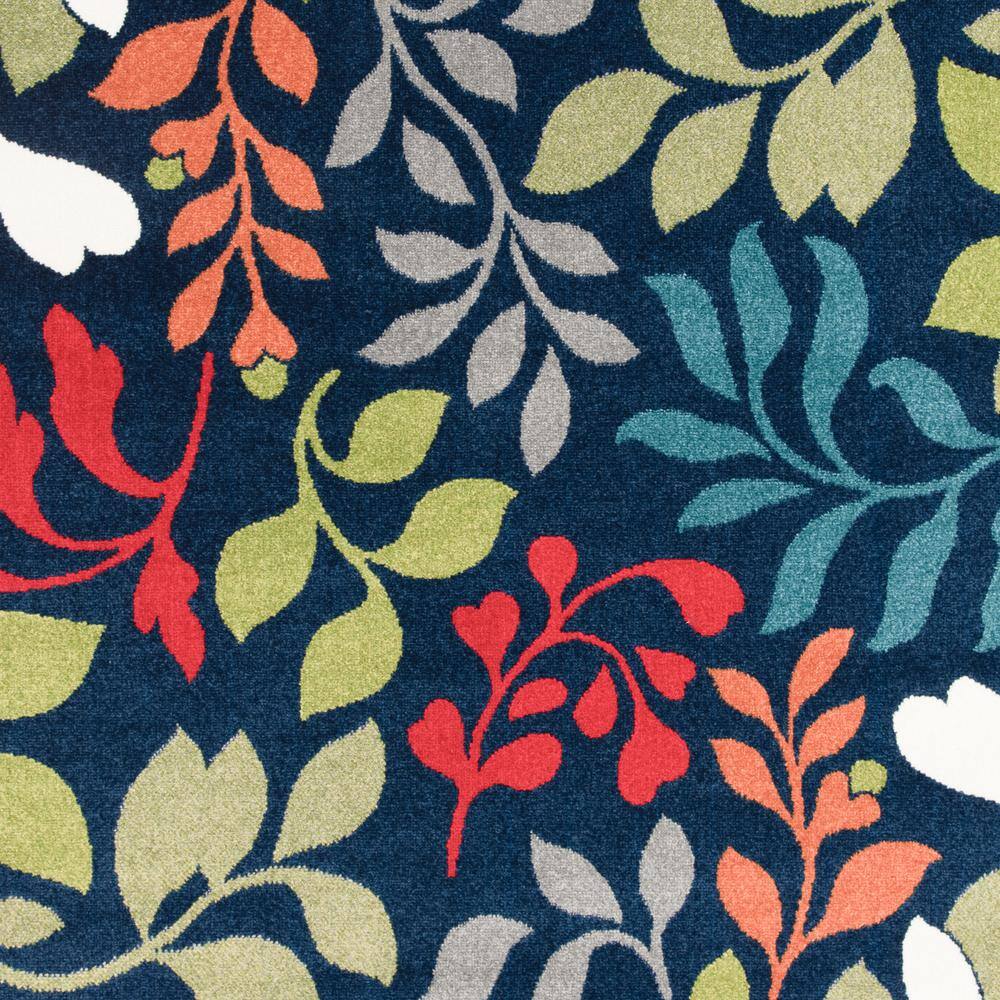 Blue and Green Floral Polypropylene Indoor/Outdoor Area Rug