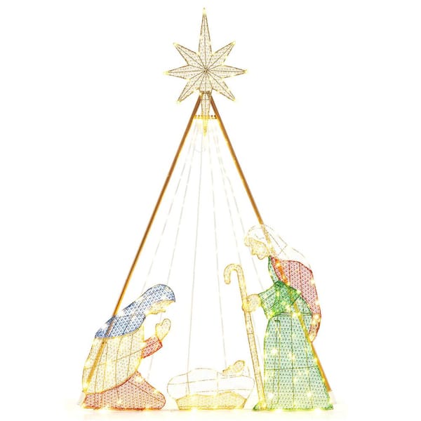 Costway 72 in. Outdoor Nativity Set with 240 Warm White LED Lights Zip Ties and Ground Stakes