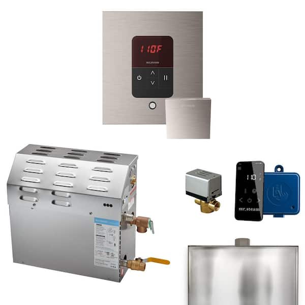 MS 5 kW (5000 W) Steam Shower Generator Package with Square iTempo Control in Brushed Nickel and Accessories