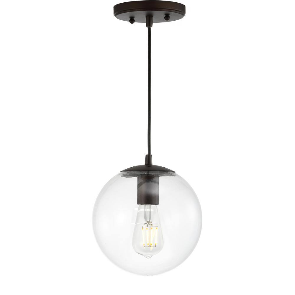 Bleecker Contemporary Globe LED Pendant 7.75" Clear & Oil-Rubbed Bronze