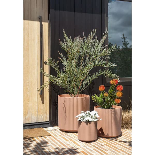 Demi Terracotta Plastic Round Planter Bundle with Drainage Holes (18.5 in. L x 18.5 in. W x 20 in. H) (3-Pack)