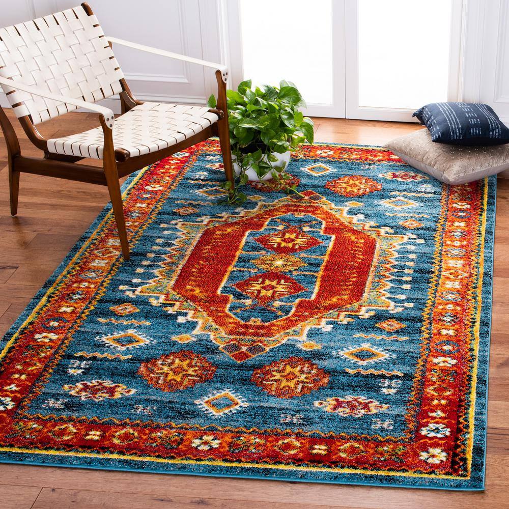 Vintage Hamadan 7 ft. x 9 ft. Blue/Orange Floral Geometric Area Rug price history on PriceWatchPro