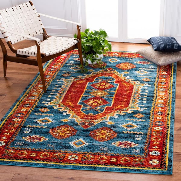 Vintage Hamadan Blue/Orange 8 ft. x 10 ft. Floral Geometric Area Rug