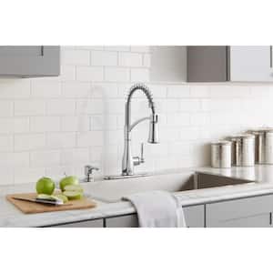 Mandouri Single-Handle Spring Neck Pull-Down Sprayer Kitchen Faucet with Soap Dispenser in Polished Chrome