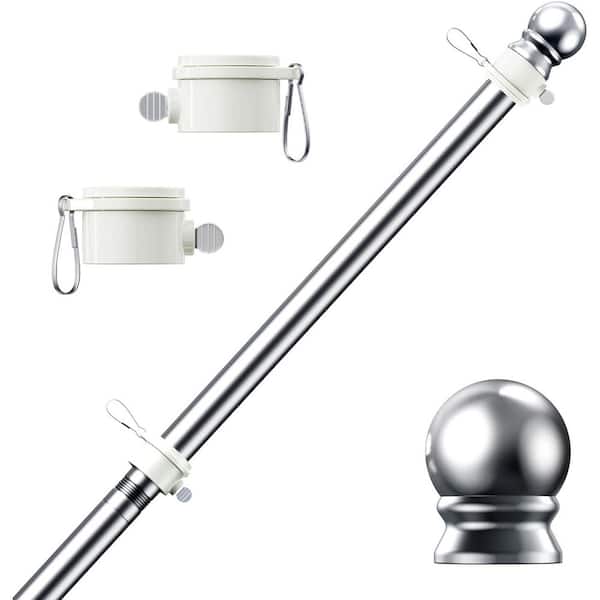 Tangle Free Spinning Stainless Steel Rustproof Flagpole for 3x5 Sports Fan Outdoor Flags 5FT Silver