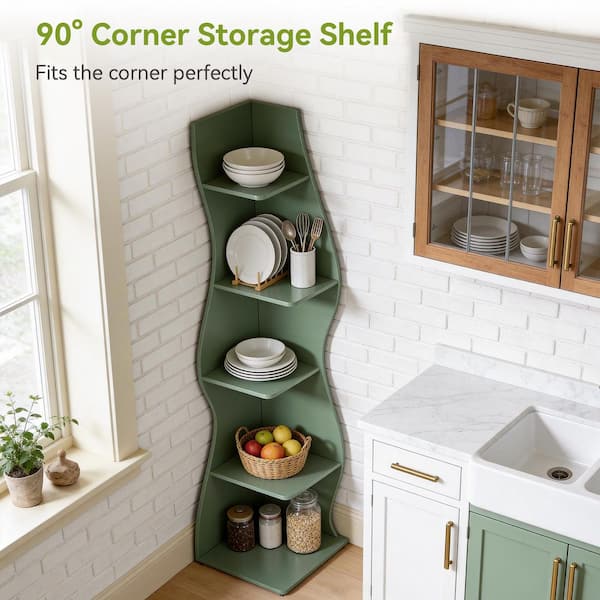TRIBESIGNS WAY TO ORIGIN Modern 70 in. Tall Green Wood 5-Shelf
