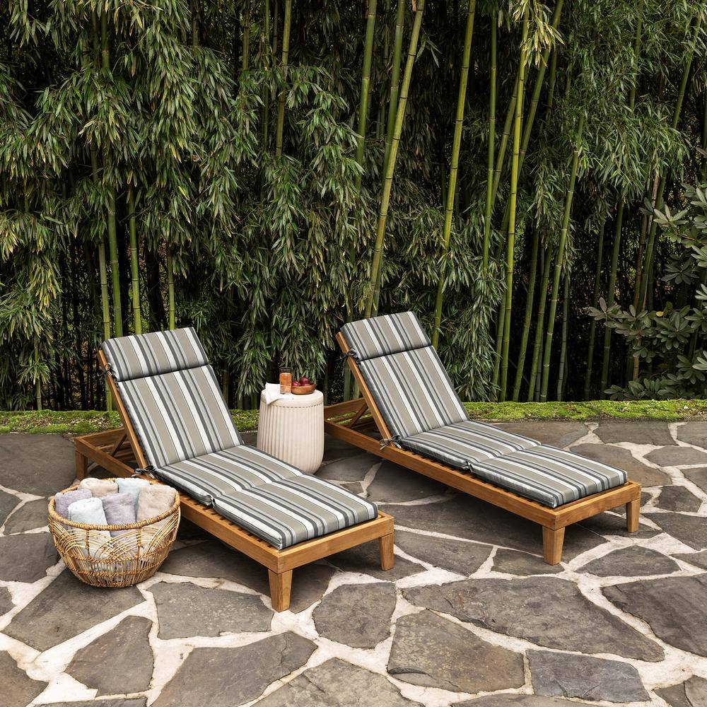Taupe Grey Boardwalk Stripe Outdoor Chaise Lounge Cushion