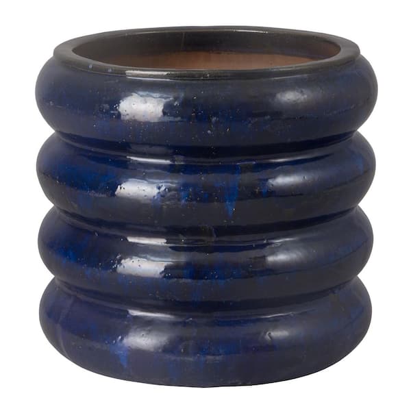 23.5 in. Blue Ceramic Round Planter (23.5 in. L x 23.5 in. W x 22 in. H) High-fire treatment with Drainage Hole